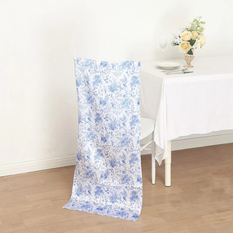 Satin Chiavari Chair Slipcover with Chinoiserie Floral Print - White and Blue SLIP_STN_FLOR_BLUE