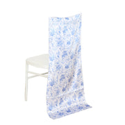 Satin Chiavari Chair Slipcover with Chinoiserie Floral Print - White and Blue SLIP_STN_FLOR_BLUE