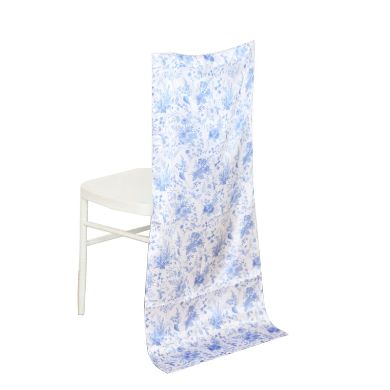 Satin Chiavari Chair Slipcover with Chinoiserie Floral Print - White and Blue SLIP_STN_FLOR_BLUE
