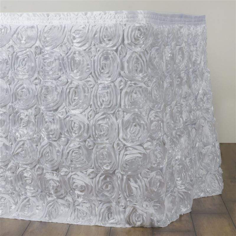 Satin Ribbon Roses Table Skirt SKT_01_WHT_21
