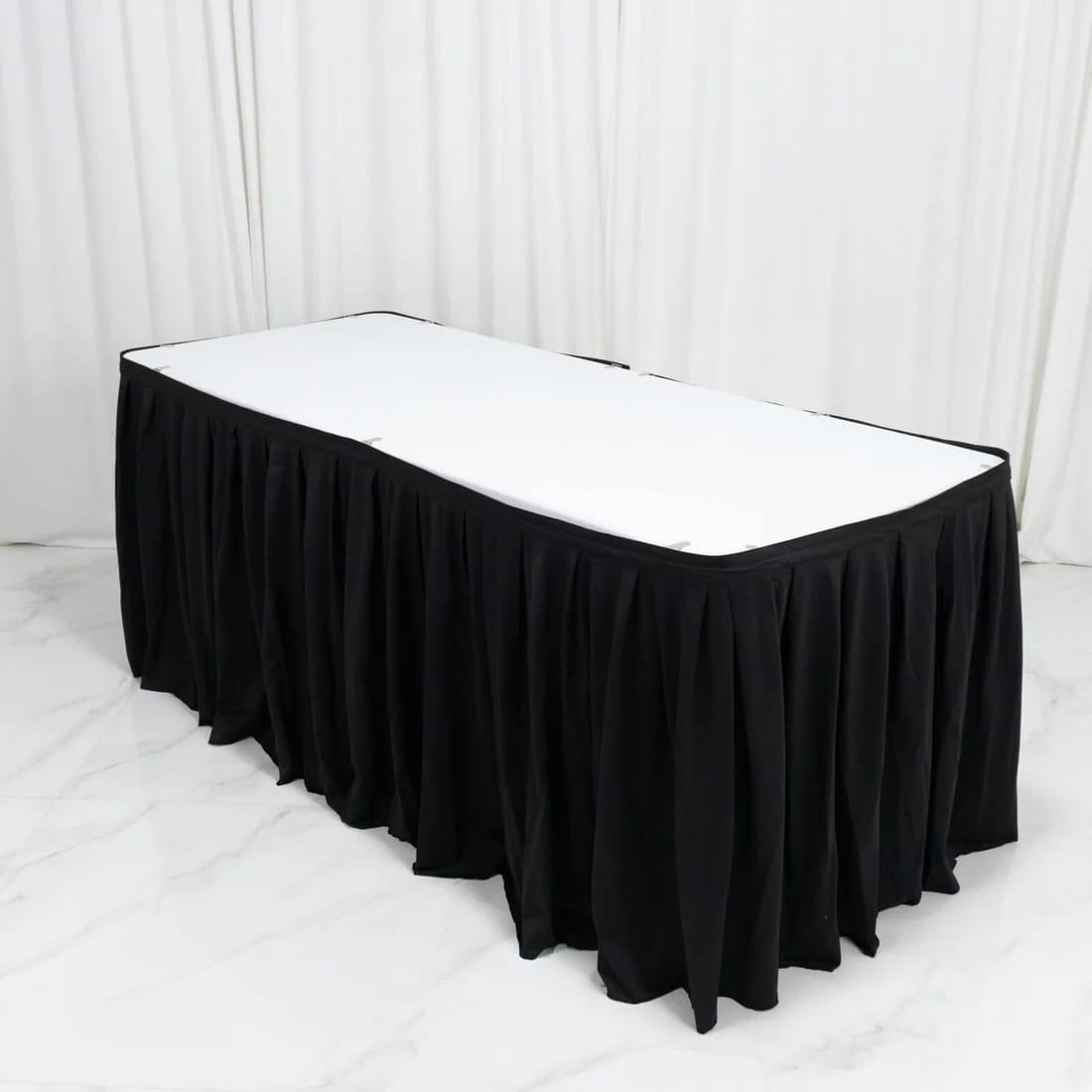 Scuba Polyester Table Skirt with Shirred Pleats