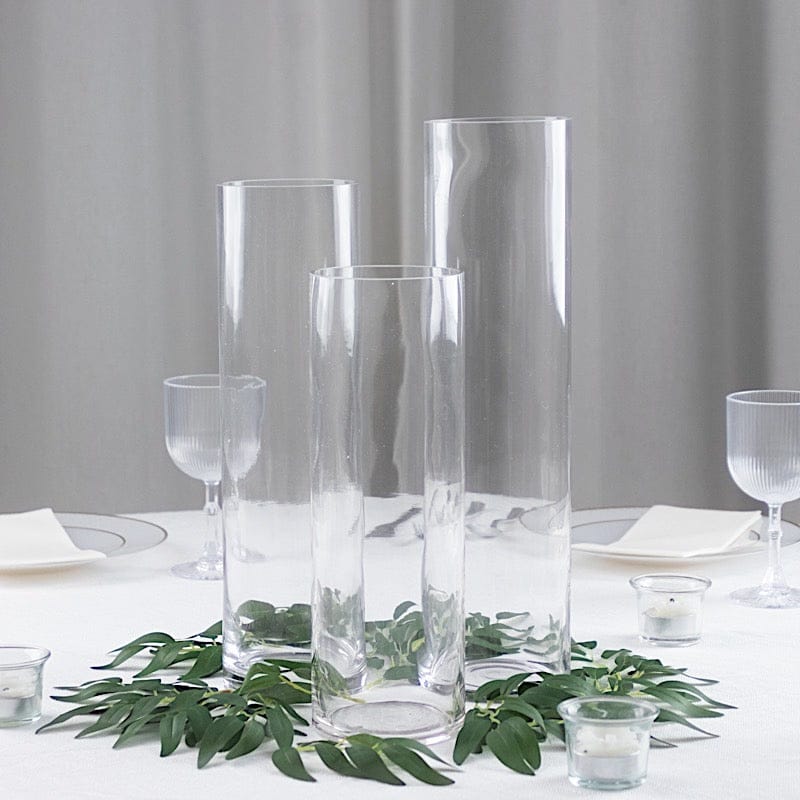 Set of 12", 14", 16" Premium Glass Cylinder Vases Centerpieces - Clear VASE_A3_SET02_CLR