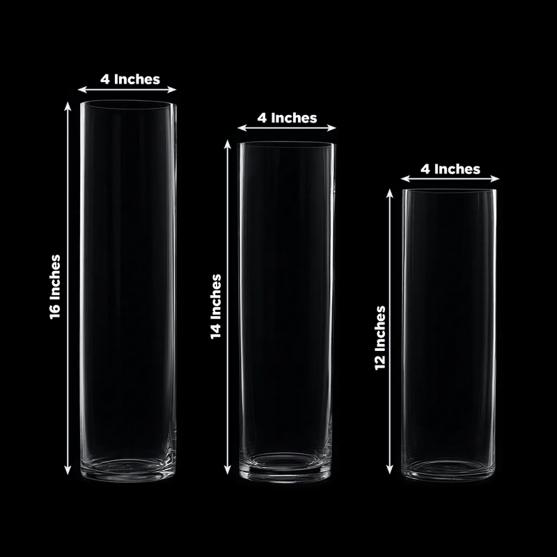 Set of 12", 14", 16" Premium Glass Cylinder Vases Centerpieces - Clear VASE_A3_SET02_CLR