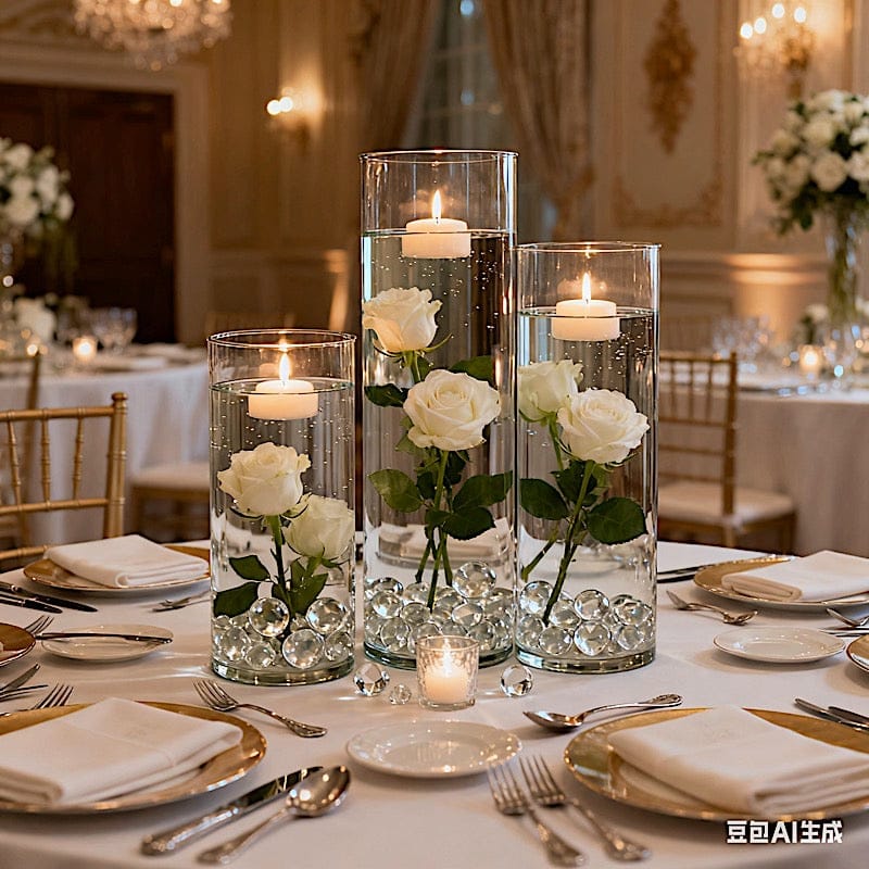 Set of 12", 14", 16" Premium Glass Cylinder Vases Centerpieces - Clear VASE_A3_SET02_CLR