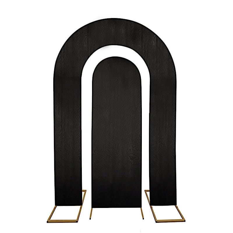 Set of 2 Fitted Spandex Open Arch Double Sided Backdrop Stands Cover IRON_STND18_SPX_SET_BLK