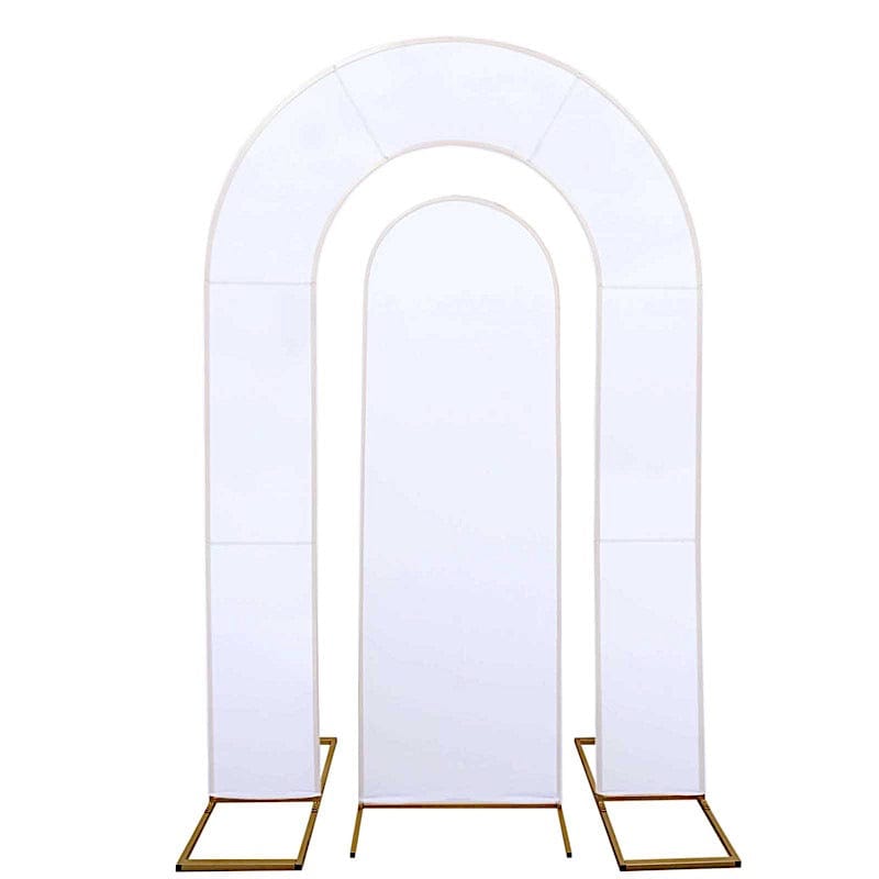 Set of 2 Fitted Spandex Open Arch Double Sided Backdrop Stands Cover IRON_STND18_SPX_SET_WHT