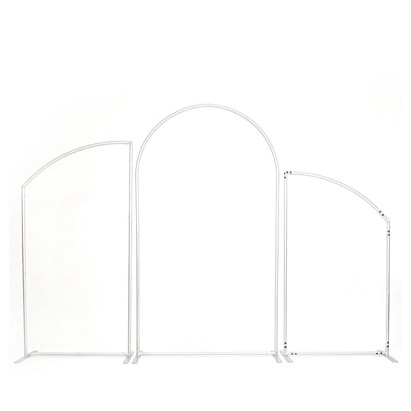 Set of 3 Round Top Aluminum Chiara Backdrop Stands with Half Moon Arch Frame - Silver BKDP_STND_ALUM_ARCH_SET3