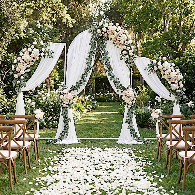 Set of 3 Round Top Aluminum Chiara Backdrop Stands with Half Moon Arch Frame - Silver BKDP_STND_ALUM_ARCH_SET3