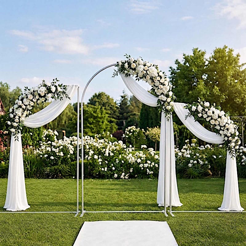 Set of 3 Round Top Aluminum Chiara Backdrop Stands with Half Moon Arch Frame - Silver BKDP_STND_ALUM_ARCH_SET3