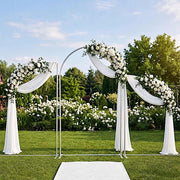 Set of 3 Round Top Aluminum Chiara Backdrop Stands with Half Moon Arch Frame - Silver BKDP_STND_ALUM_ARCH_SET3