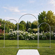 Set of 3 Round Top Aluminum Chiara Backdrop Stands with Half Moon Arch Frame - Silver BKDP_STND_ALUM_ARCH_SET3