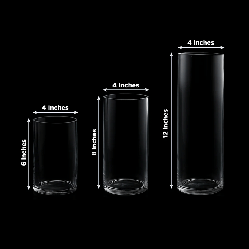 Set of 6", 8", 12" Premium Glass Cylinder Vases Centerpieces - Clear VASE_A3_SET01_CLR