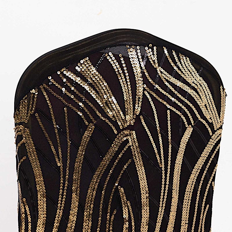 Spandex Stretch Banquet Chair Cover with Wave Embroidered Sequins