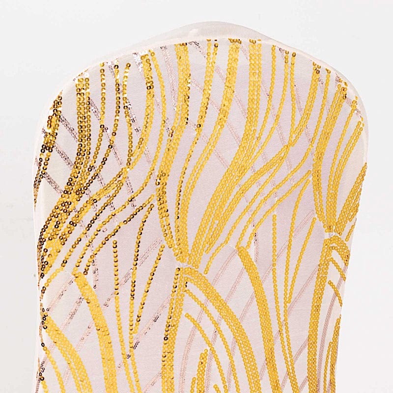 Spandex Stretch Banquet Chair Cover with Wave Embroidered Sequins
