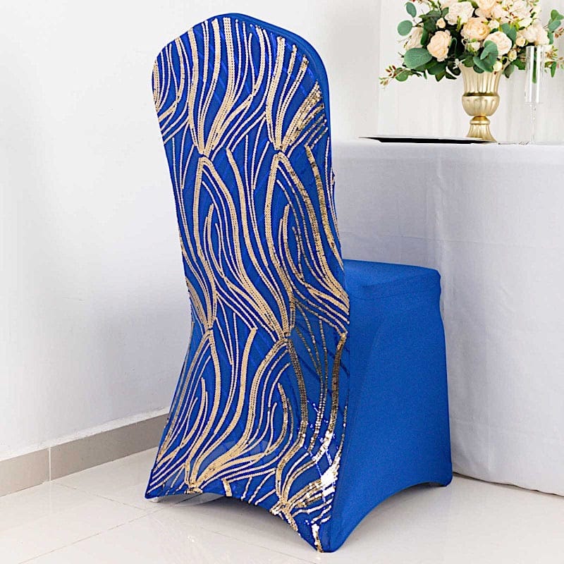 Spandex Stretch Banquet Chair Cover with Wave Embroidered Sequins