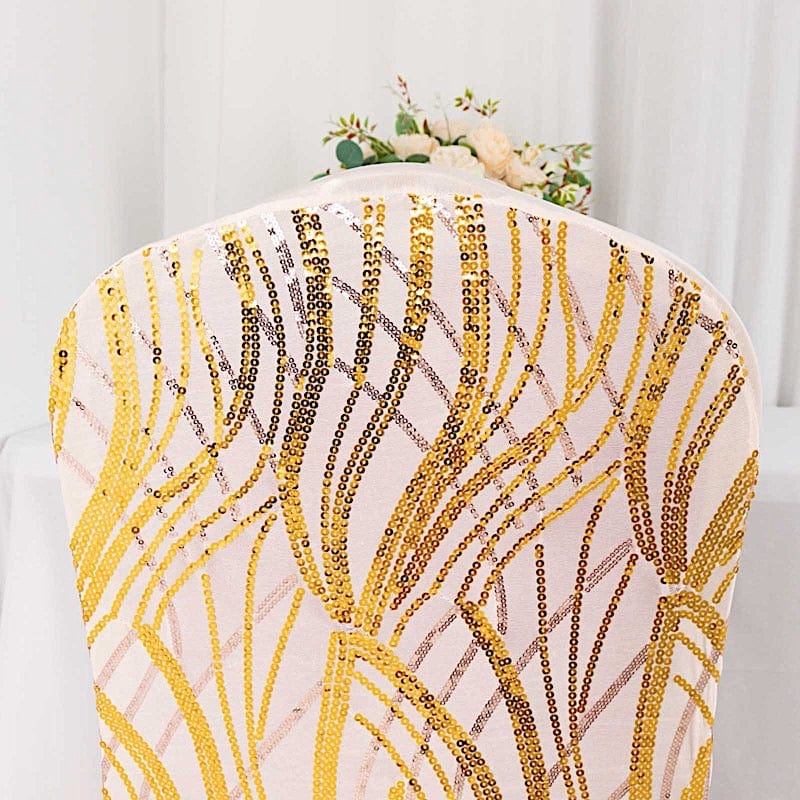 Spandex Stretch Banquet Chair Cover with Wave Embroidered Sequins