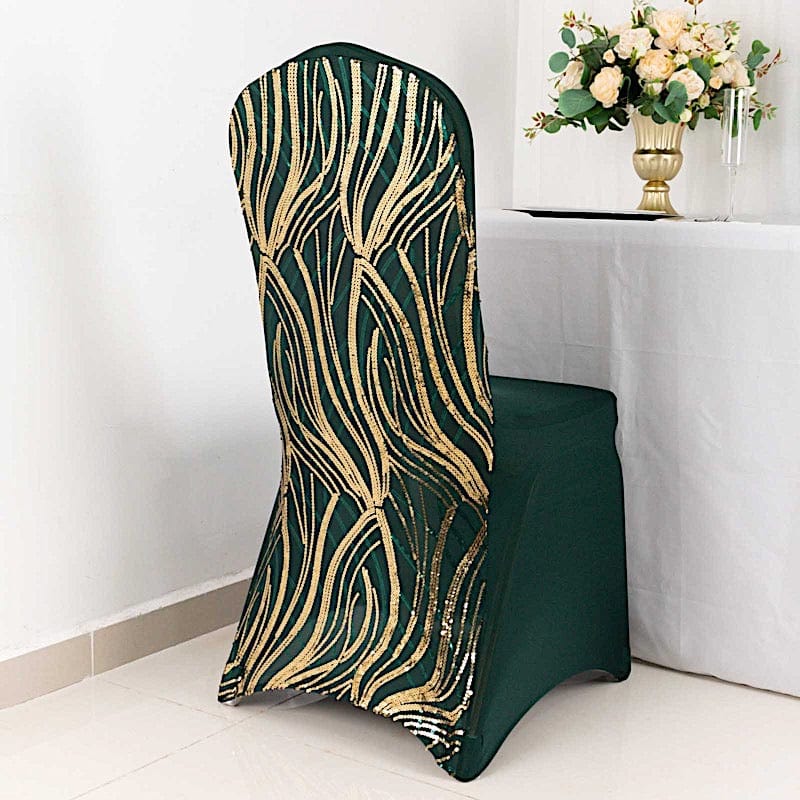 Spandex Stretch Banquet Chair Cover with Wave Embroidered Sequins