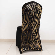 Spandex Stretch Banquet Chair Cover with Wave Embroidered Sequins