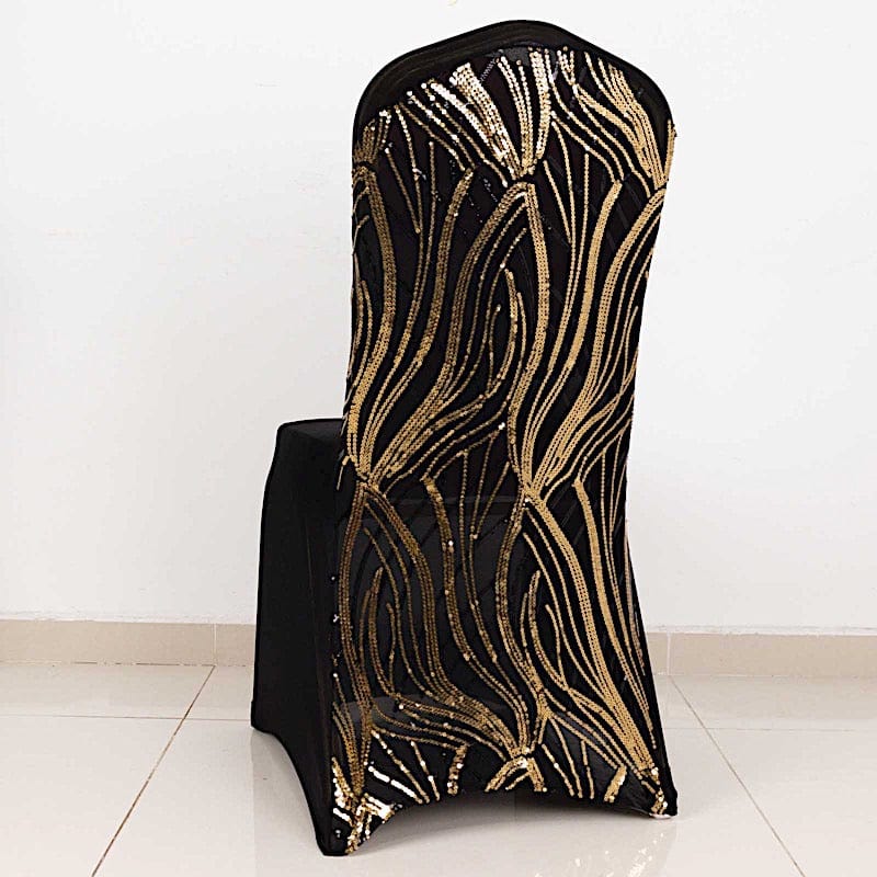 Spandex Stretch Banquet Chair Cover with Wave Embroidered Sequins