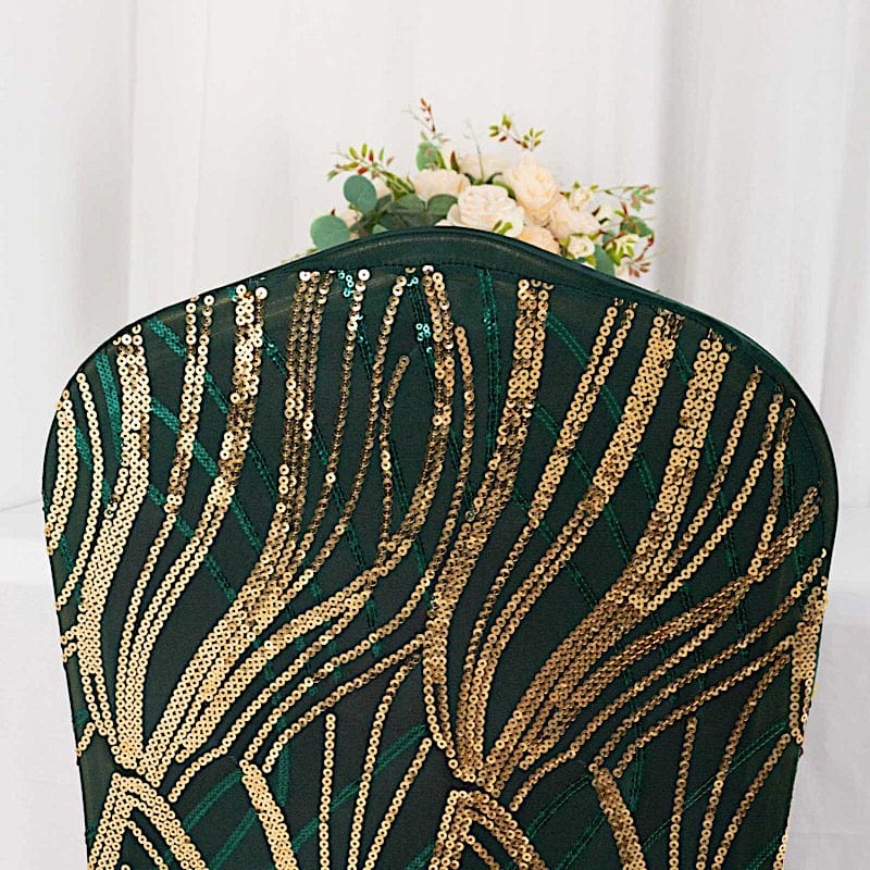Spandex Stretch Banquet Chair Cover with Wave Embroidered Sequins