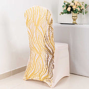 Spandex Stretch Banquet Chair Cover with Wave Embroidered Sequins