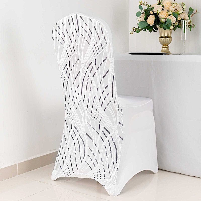 Spandex Stretch Banquet Chair Cover with Wave Embroidered Sequins