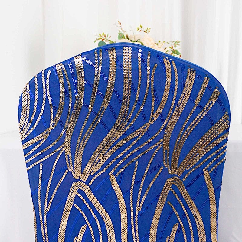 Spandex Stretch Banquet Chair Cover with Wave Embroidered Sequins