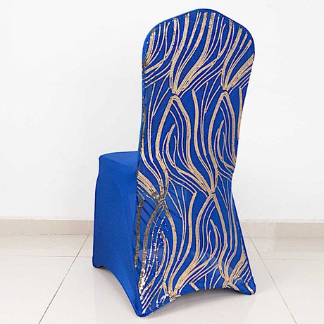 Spandex Stretch Banquet Chair Cover with Wave Embroidered Sequins