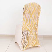 Spandex Stretch Banquet Chair Cover with Wave Embroidered Sequins