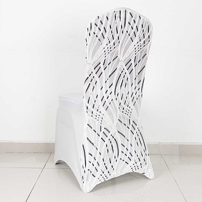 Spandex Stretch Banquet Chair Cover with Wave Embroidered Sequins