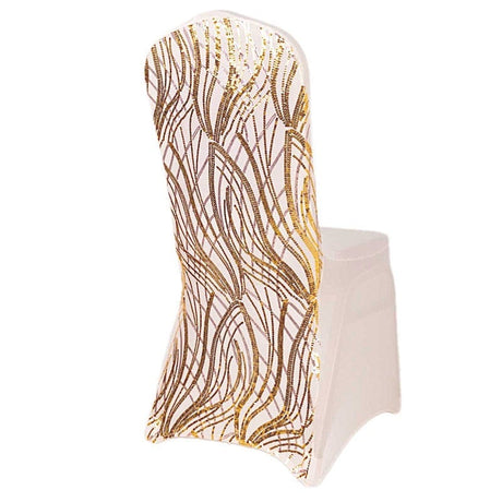 Spandex Stretch Banquet Chair Cover with Wave Embroidered Sequins CHAIR_SPX02_WAVE_RSGD