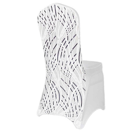 Spandex Stretch Banquet Chair Cover with Wave Embroidered Sequins CHAIR_SPX02_WAVE_WHBK