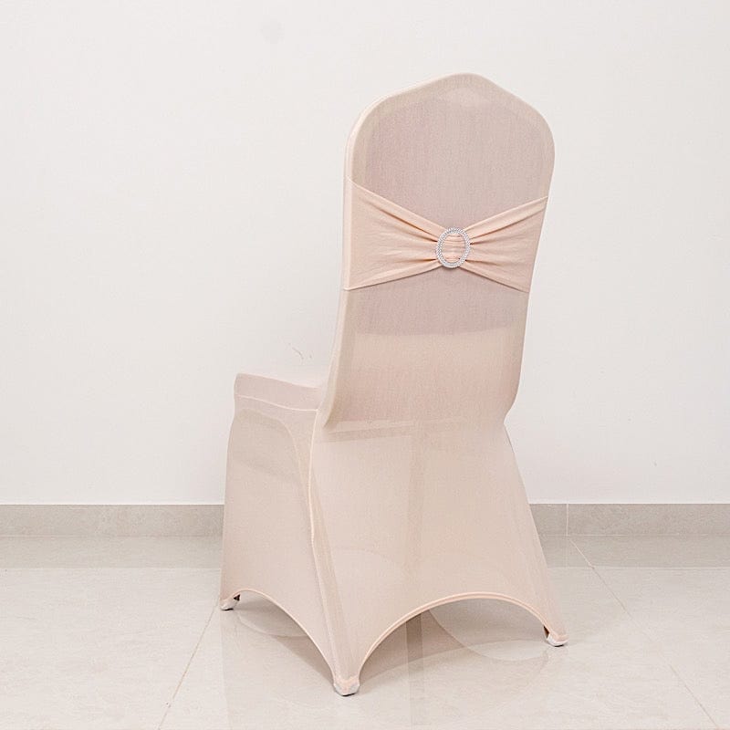 Spandex Stretchable Banquet Chair Cover with Silver Rhinestone Buckled