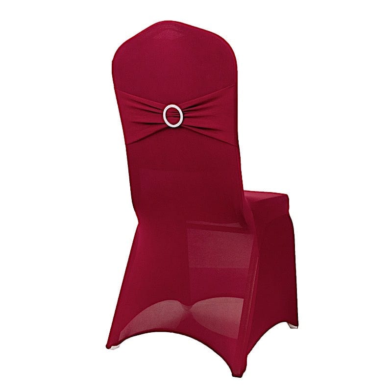 Spandex Stretchable Banquet Chair Cover with Silver Rhinestone Buckled CHAIR_SPX_BAND_BURG