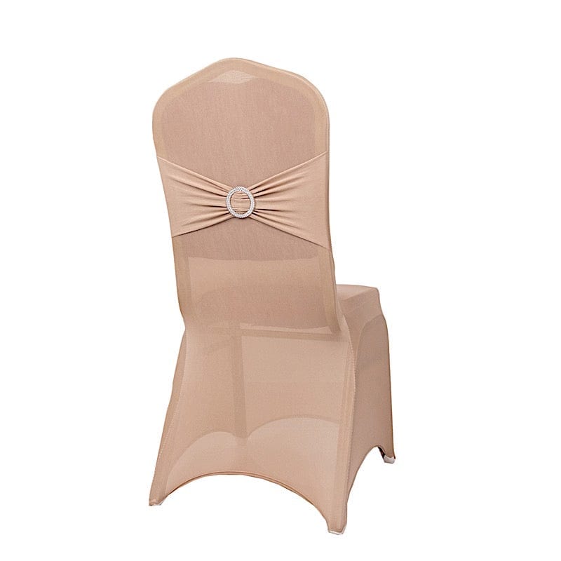 Spandex Stretchable Banquet Chair Cover with Silver Rhinestone Buckled CHAIR_SPX_BAND_NUDE