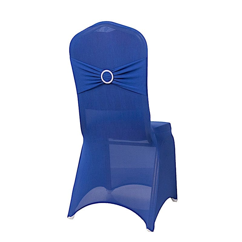 Spandex Stretchable Banquet Chair Cover with Silver Rhinestone Buckled CHAIR_SPX_BAND_ROY