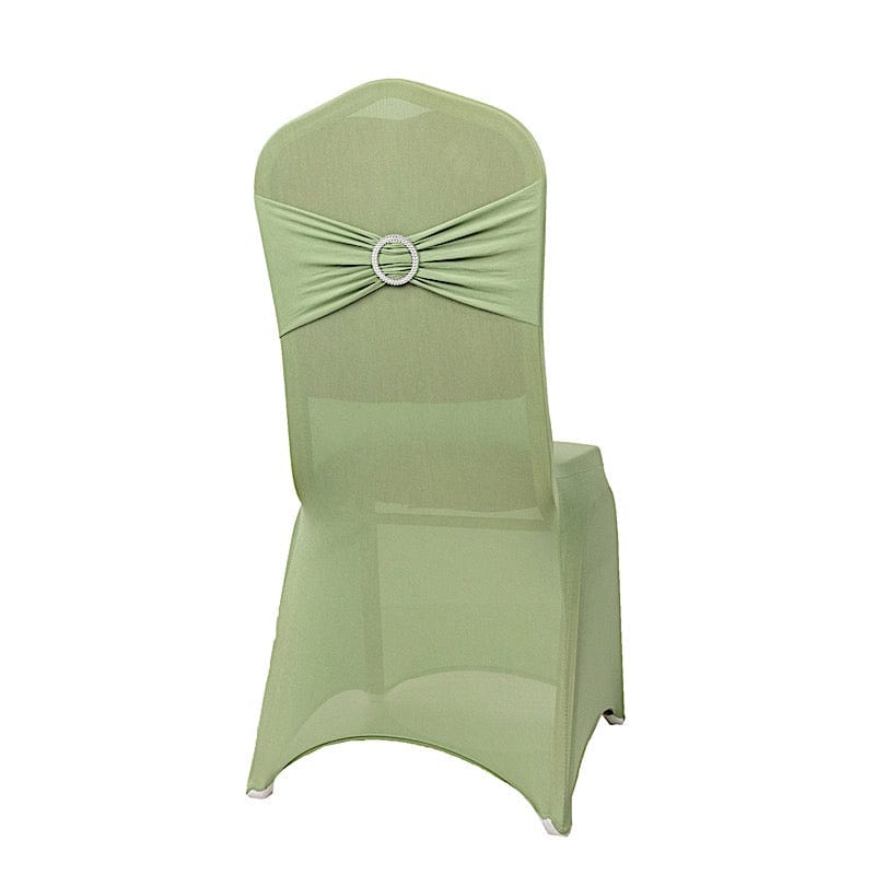 Spandex Stretchable Banquet Chair Cover with Silver Rhinestone Buckled CHAIR_SPX_BAND_SAGE