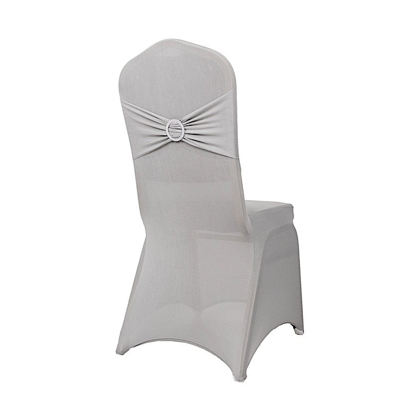 Spandex Stretchable Banquet Chair Cover with Silver Rhinestone Buckled CHAIR_SPX_BAND_SILV