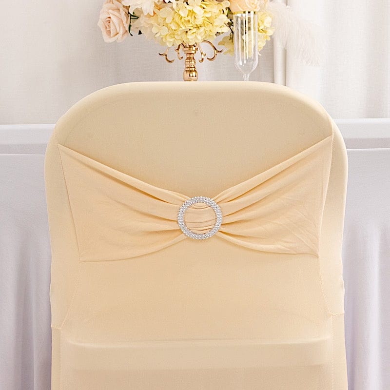 Spandex Stretchable Folding Chair Cover with Silver Rhinestone Buckled