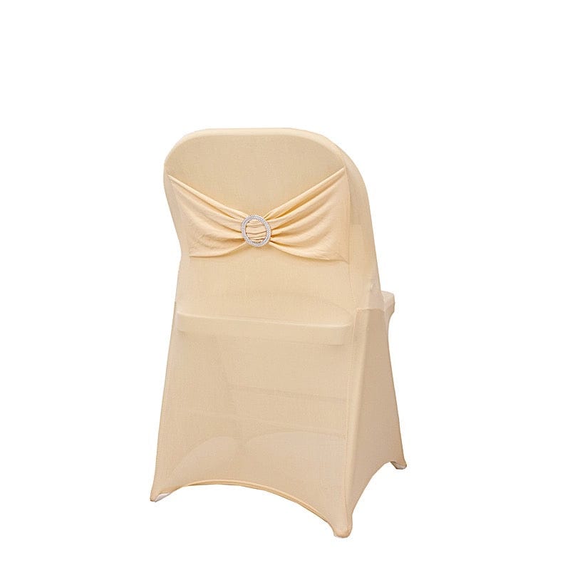 Spandex Stretchable Folding Chair Cover with Silver Rhinestone Buckled CHAIR_SPFD_BAND_081