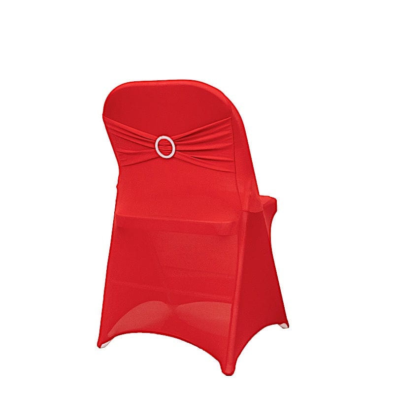 Spandex Stretchable Folding Chair Cover with Silver Rhinestone Buckled CHAIR_SPFD_BAND_RED