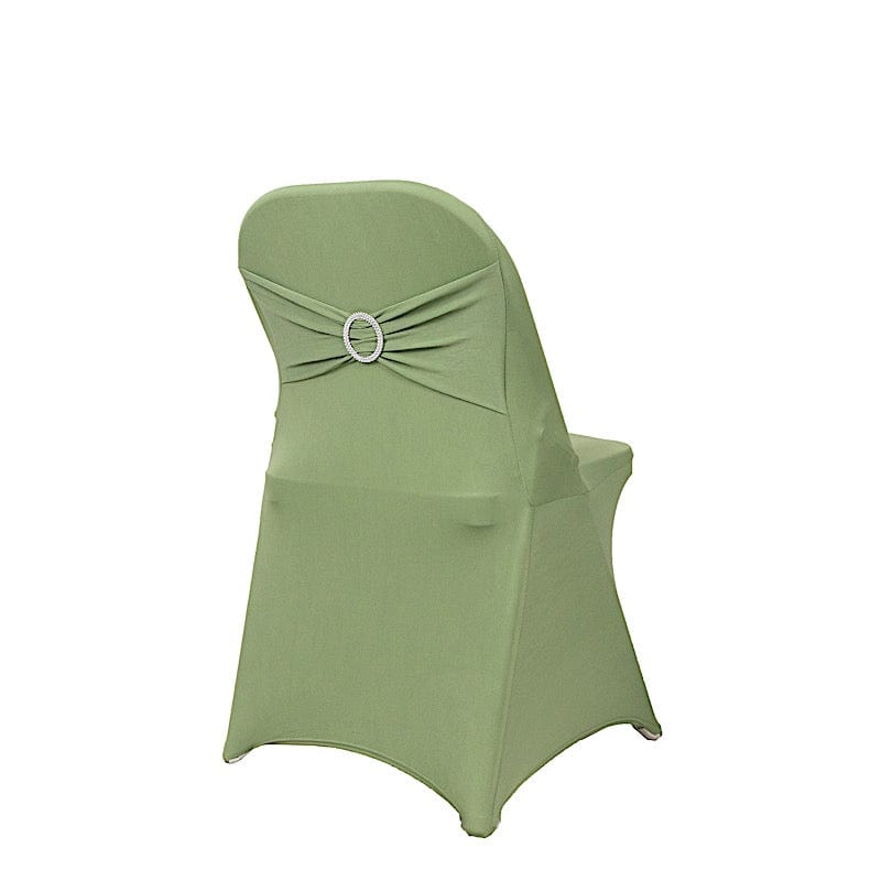 Spandex Stretchable Folding Chair Cover with Silver Rhinestone Buckled CHAIR_SPFD_BAND_SAGE