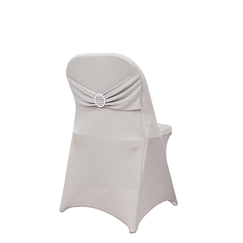 Spandex Stretchable Folding Chair Cover with Silver Rhinestone Buckled CHAIR_SPFD_BAND_SILV