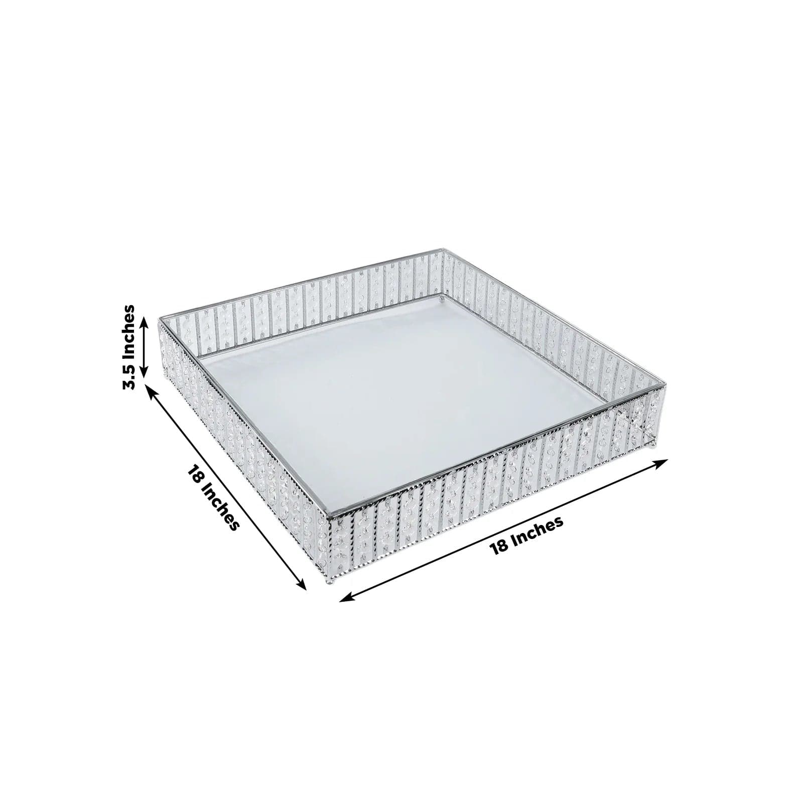 Square Metal Cake Stand with Glass Top and Hanging Crystal Beads