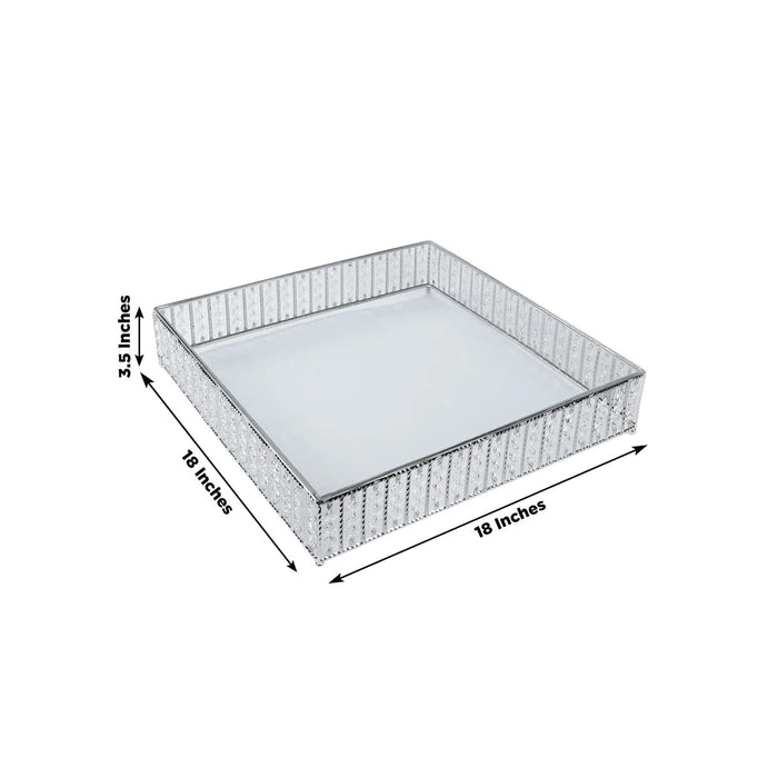 Square Metal Cake Stand with Glass Top and Hanging Crystal Beads