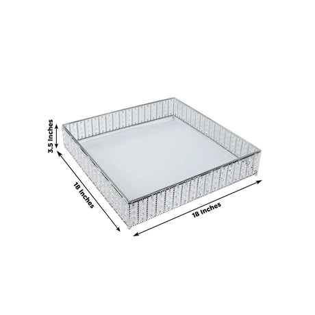 Square Metal Cake Stand with Glass Top and Hanging Crystal Beads