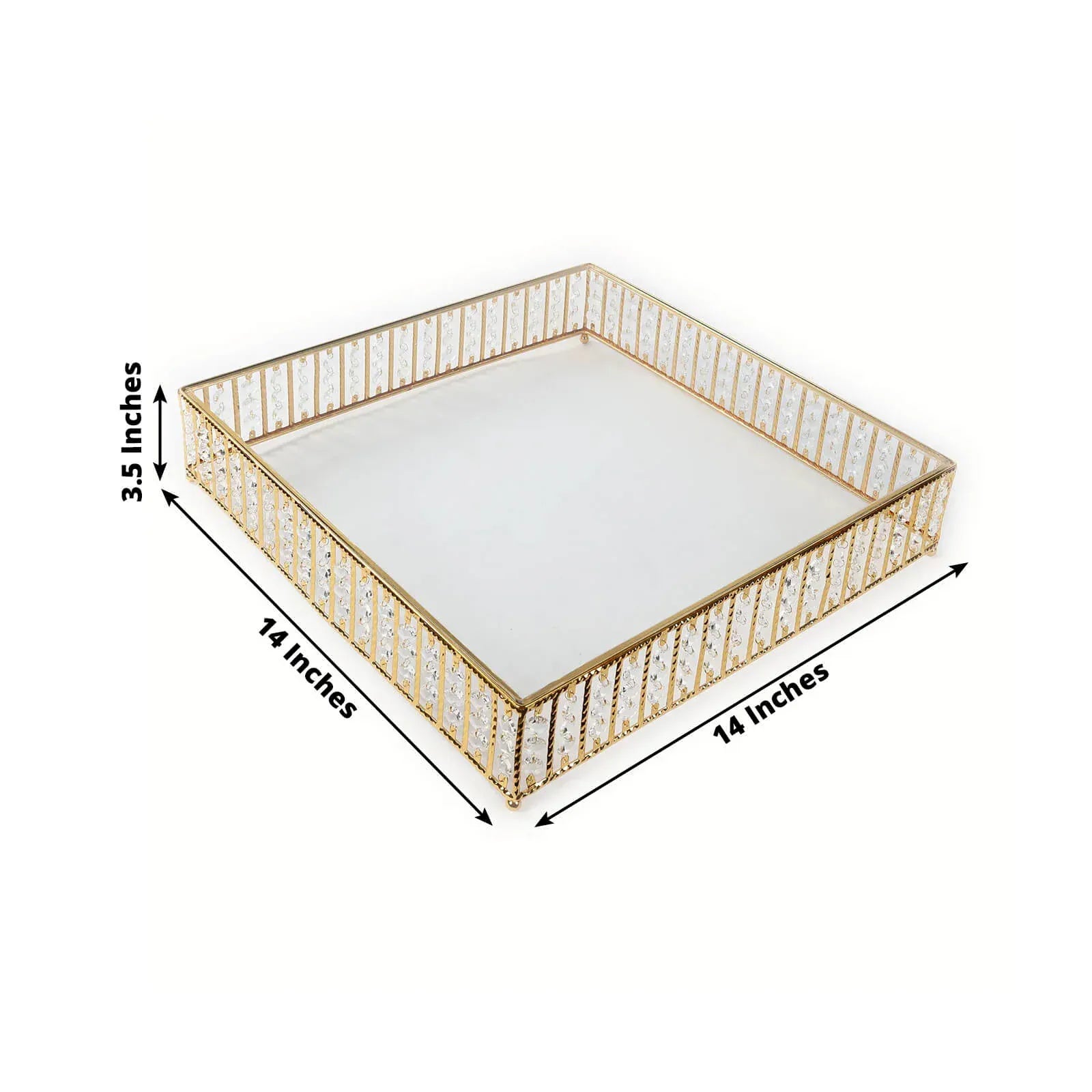 Square Metal Cake Stand with Glass Top and Hanging Crystal Beads