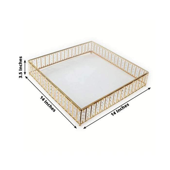 Square Metal Cake Stand with Glass Top and Hanging Crystal Beads