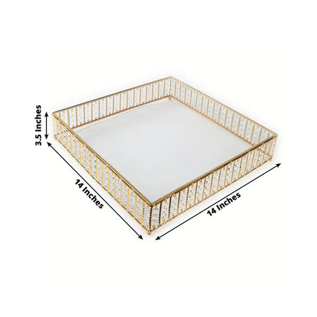 Square Metal Cake Stand with Glass Top and Hanging Crystal Beads