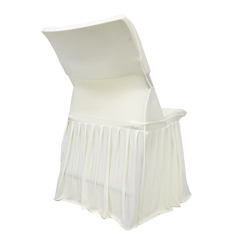 Stretchable Pleated  Spandex Lifetime Folding Chair Cover with Floor-Length Skirt CHAIR_SPLIFE_RUF_IVR